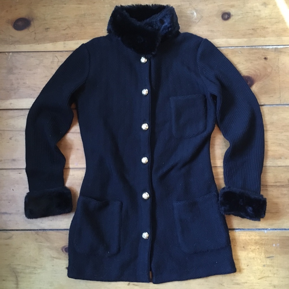 Fur Trimmed Designer Vintage 100% Wool Sweater